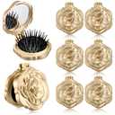 6 Pcs Rose Travel Brush for Women Mother's Day Mini Compact Purse Hair Brush with Mirror Wedding Bridal Bachelorette Favors Portable Pocket Mirror Folding Comb for Hairstyle(Champagne Gold)