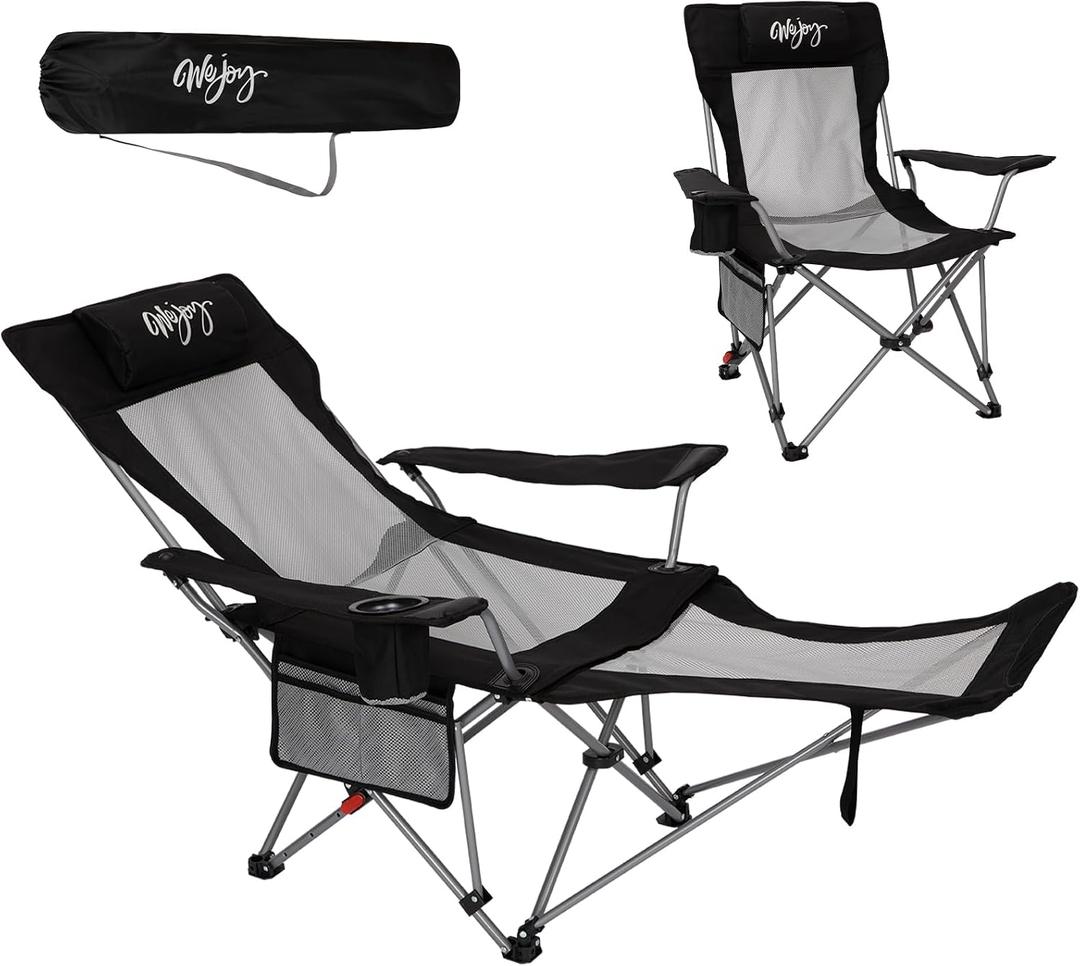 #WEJOY 2-in-1 Reclining Camping Chair with Footrest for Adults Folding Lounge Chair with Adjustable Backrest Lightweight Camping Chairs Heavy Duty Camp Chairs for Outdoor, 25.2" W X 24.8" L X 30.3" H