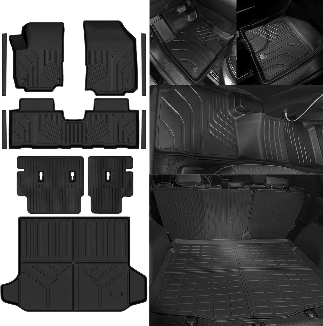 Custom Fit Floor Mats for 2018-2024 Chevrolet Equinox/GMC Terrain | All Weather TPE Floor Liners with Trunk Mat & Backrest Protectors & Door Sill Guard | Odorless Full Set Interior Accessories
