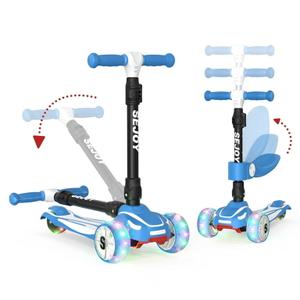 Sejoy Toddler Scooter for Kids with 3 Wheels Extra-Wide Childrens Foldable Toy Scooter with Adjustable Height/Handlebars & Folding Seat for Kids Ages 3+(Blue)