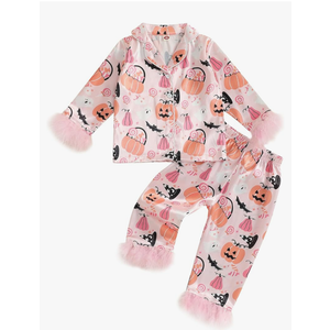 Kuriozud Toddler Kids Little Girls Christmas Satin Pajamas Santa Feather Trim Sleeve Button Down Sleepwear Pjs Set 110