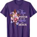 Cross and Flower There is Power in The Name of Jesus Christ T-Shirt, XXL