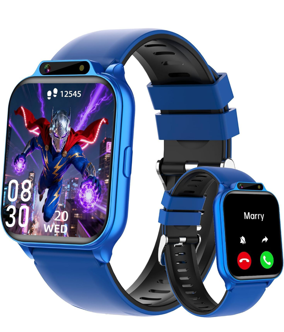 Smart Watch for Kids, 1.85" Fitness Tracker with Heart Rate, Sleep Monitor, IP68 Waterproof Smartwatches with Video Music, Pedometer, Game, NO APP/Phone, Gift for Boys Girls. (Classic, Blue)