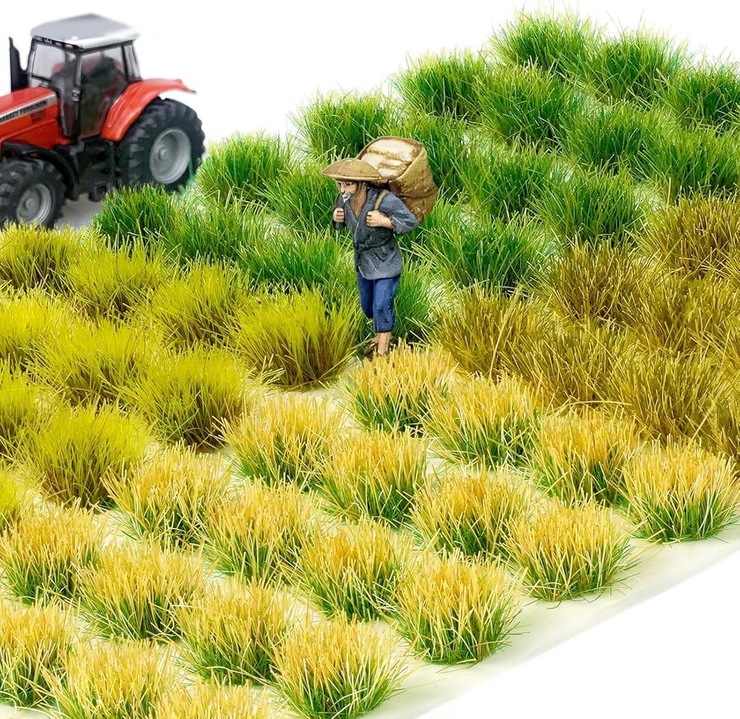 Warmtree 80 Pcs Static Grass Tuft Flower Cluster Vegetation Groups Self Adhesive Artificial Model Grass Shrubs for Train Landscape Railroad Scenery Model Miniature Bases and Dioramas