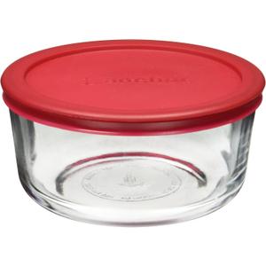 Anchor Hocking Classic Glass Food Storage Container with Lid, Red, 4 Cup