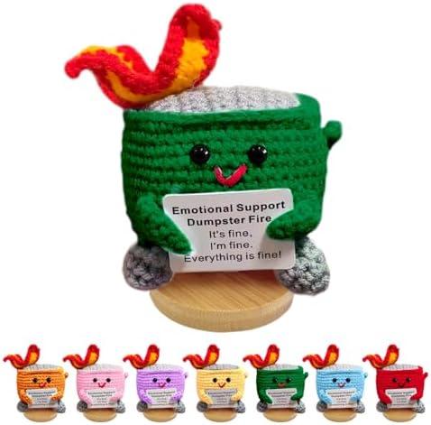 Emotional Support Dumpster Fire - Positive Crochet Christmas Birthday Gifts for Women Men Girls Coworker Friend, Handmade Knitting Thanksgiving Basket Dumpster Home Office Accessories Decor (Green)