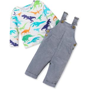 Newborn Boy Outfits 2Pcs costume Suspender Outfit Baby Boy Fall Winter Clothes (6-12 Months)