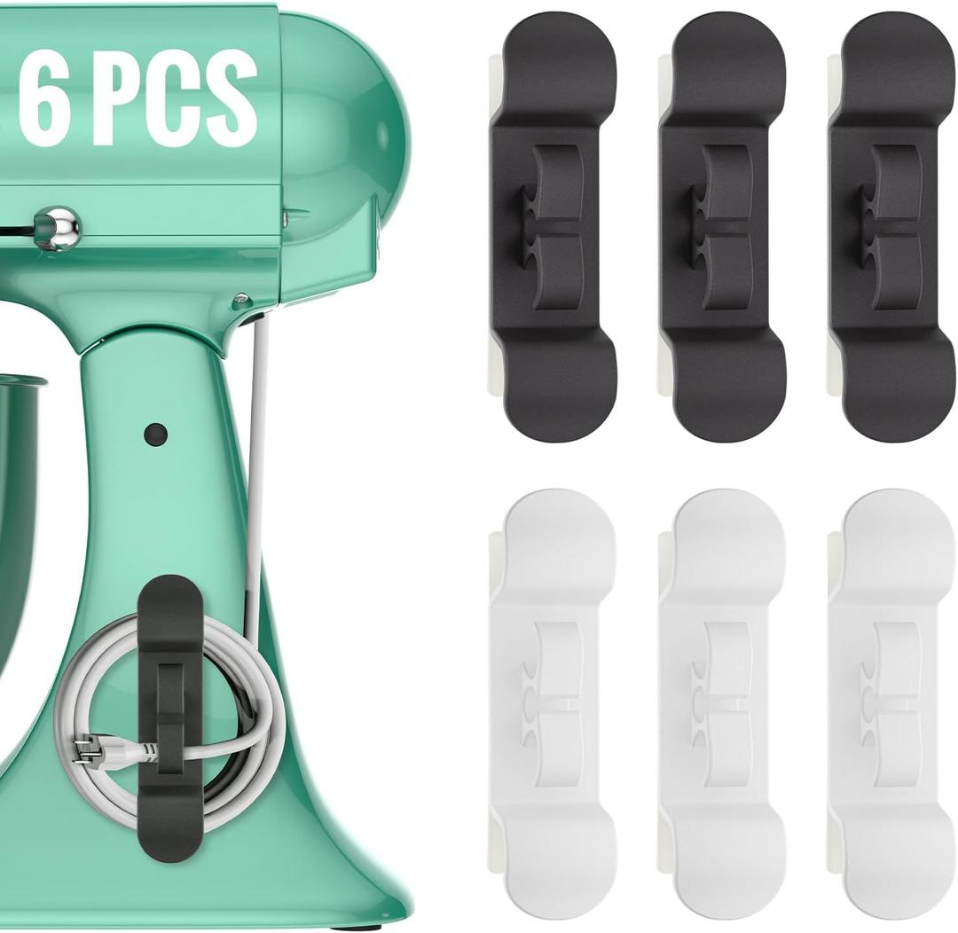 6PCS Cord Organizer for Appliances, Upgraded Kitchen Appliance Cord Wrap, Cord Holder Stick on Pressure Cooker, Coffee Maker, Air Fryer and Blender(3 Black + 3 White)