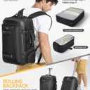 Backpack with wheels,Rolling laptop backpack with 2 Packing Cubes,Water-Resistant,Wheeled backpack Suitcase for Men Adults to Travel, Commuting,Black