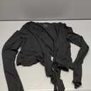 LASLULU Womens Tie Front Wrap Tops Long Sleeve Bolero Shrugs Crop Cardigan Yoga Ballet Cover up Tops Pilates Outfits Size XL