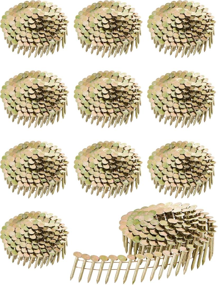 3600 Count Coil Roofing Nails 15 Degree Round Head Wire Collated Electro Galvanized Stainless Steel Siding Nails with Smooth Ring Shank for Roof Lathing Sheathing Material (1-1/4 -inch x .120 Inch)