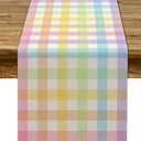 Pudodo Easter Buffalo Plaid Check Table Runner Spring Holiday Farmhouse Fireplace Kitchen Dining Room Home Party Decoration (13" x 108")