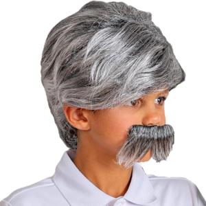 Skeleteen Grey Wig and Mustache - Salt and Pepper Hair Old Person Grandpa Wigs and Mustache Old Man Costume Accessories Set for Boys and Girls