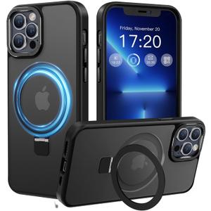 Compatible with iPhone 13 pro Case with Magnetic Ring Stand, Military Drop Protection, Anti-Scratch/Anti-Fingerprint Translucent Matte Phone Case for iPhone 13 pro (Black)