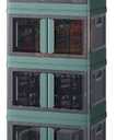 8.4Gal Collapsible Storage Bins with Lids & Wheels - 4 Pack Stackable with Doors, Heavy-Duty Plastic Containers for Home/Office, Green