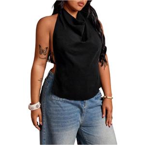 SOLY HUX Women's Plus Size Open Back Halter Tops Draped Sleeveless Tie Backless Summer Going Out Top, 3XL