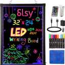 Slsy Illuminated LED Message Writing Board Erasable Neon Effect Menu Sign Board with 8 Fluorescent Makers, 12Colors Flashing Modes, Remote Control Message Board (28"X20")