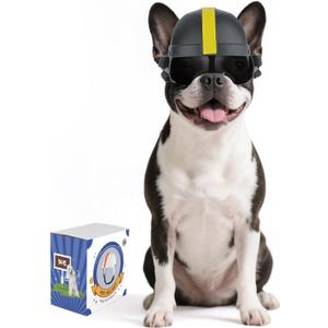 Namsan Small Dog Goggles and Helmet, Dog Motorcycle Helmet with UV Protection Sunglasses for Small Medium Breeds, Football Games Doggie Hat with Ear Holes, Adjustable, Black