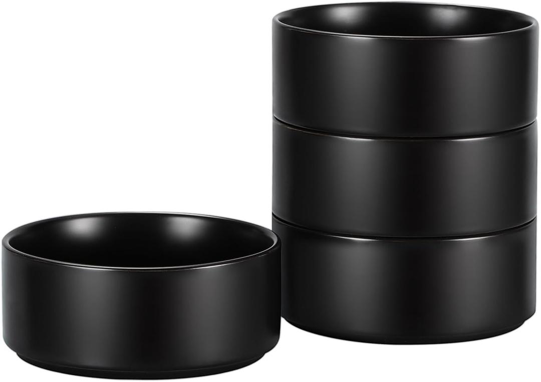 GZG Ceramic Cereal Bowls Set of 4,6 Inch Stoneware Soup Bowls,Dishwasher and Microwave Safe,Stackable,Scratch Resistant for Oatmeal,Fruit,Salads and Rice(Matte Black)