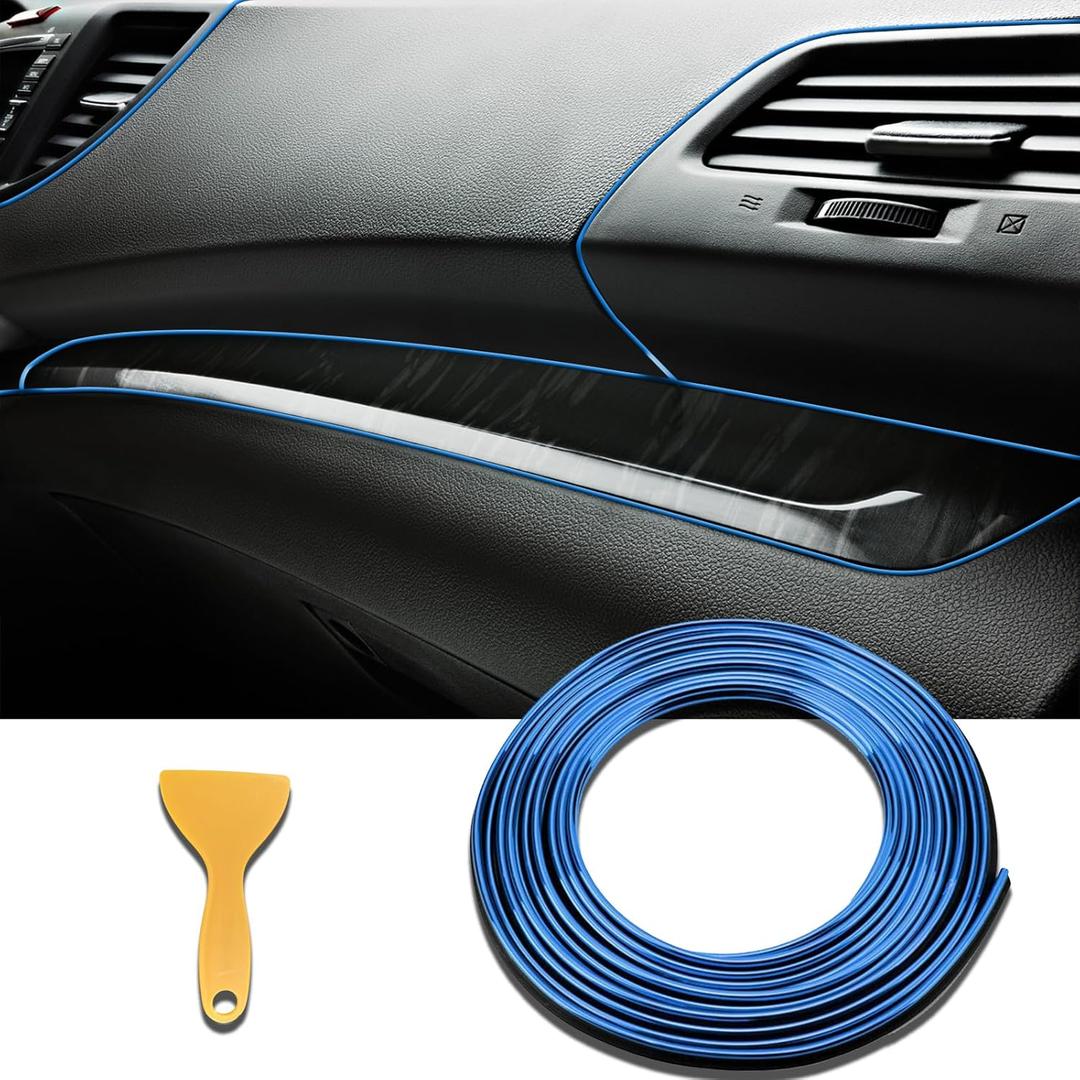 Car Interior Moulding Trim Strips, 33Ft/10M Universal Electroplating Decoration Filler Insert Strips, Styling Dashboard DIY Flexible Strip with Installing Tool (Blue)