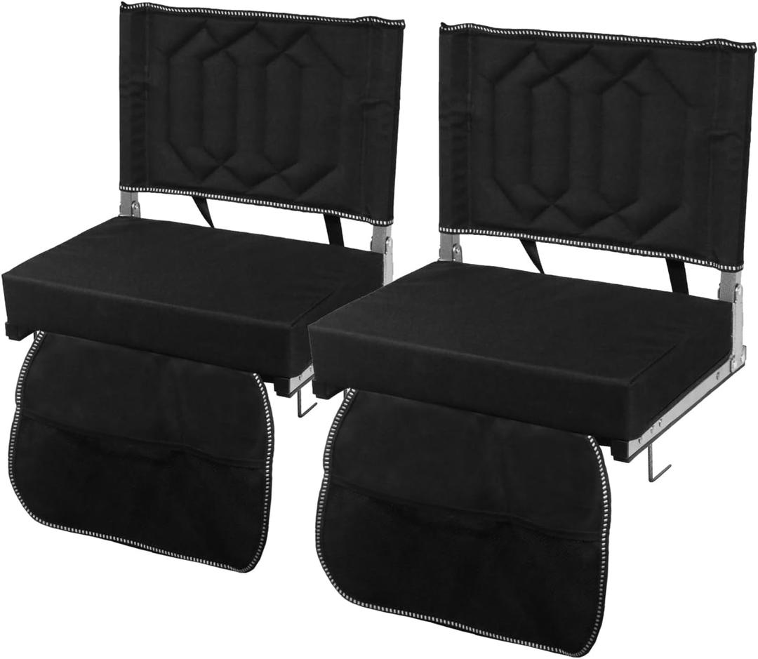 Stadium Seats for Bleachers with Back Support, Bleacher Seats with Backs and Cushion Wide, Portable Folding Comfort Stadium Chair with Shoulder Strap, Carry Handle, Storage Pockets (2 Pack, Black)