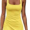 Nirovien Womens Tennis Dress with Built in Shorts Athletic Dresses Workout Dress Skort Dress Golf Outfits (Small, Light Yellow)