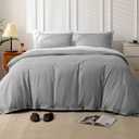 MUKKA Duvet Cover Set King Size Coconut Button Closure Heather Check Linen-Like Style 145g-Weight Durable Brushed Microfiber Elegant Soft Modern King Duvet Cover Light Grey King