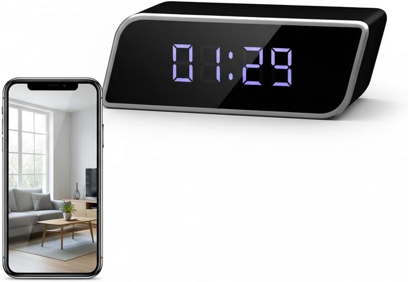 Multi-Functional 4K Clock Camera with Night Vision, WiFi & AP Hotspot, App Remote View, Motion Detection, 2600mAh Long Battery Life, Smart Clock for Indoor, No Audio