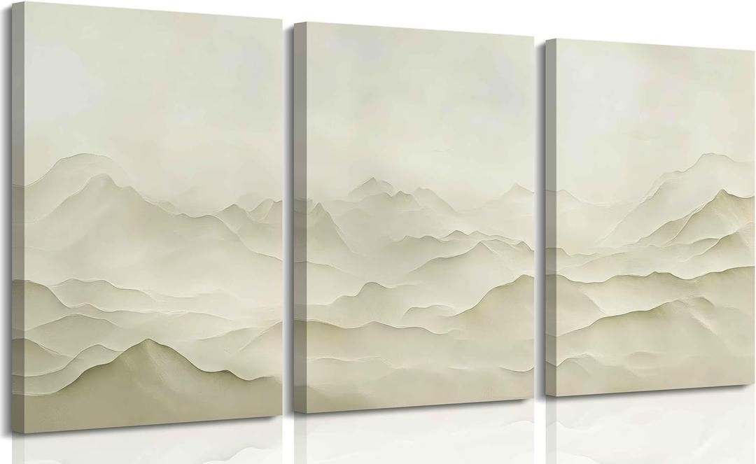 3D Textured Abstract Mountains Canvas Wall Art Set of3 Neutral Nature Scenery Painting Wall Decor Modern Minimalist Textured Mountains Poster Print Artwork for Office Living room Study Home Decoration