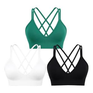 Sports Bra for Women V-Neck Strappy Criss Cross Yoga Bra Padded Medium Support Workout Gym Athletic Fitness Bras 3 Pack Size XL