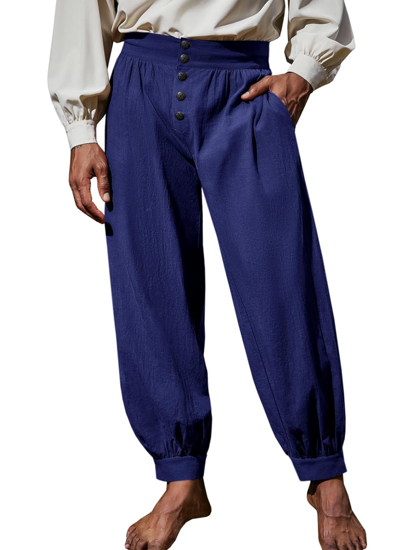 Runcati Mens Medieval Pirate Pants Renaissance Viking Knicker Colonial Halloween Cotton Gothic Costume Trousers , Size 2XL
