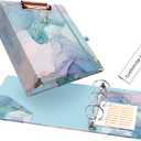 EYROZILL Mini Binder with Clipboard, 3 Ring 2 Inch,for 5.5" x 8.5" Paper.A5 Binders with 5-Tab Dividers for School Office Supplies and Home, Green Marble