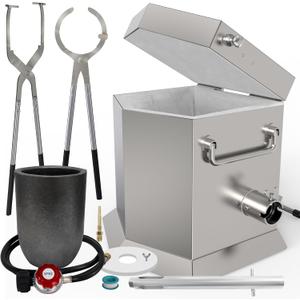 CANALHOUT 7KG/15lbs Propane Melting Furnace Kit with Two Tongs and Crucible, All New Kiln Metal Foundry Furnace Smelting Gold Silver Copper Aluminum, Metal Recycle Home Smelting Casting Tool (7KG Furnace Kit & Tongs set)