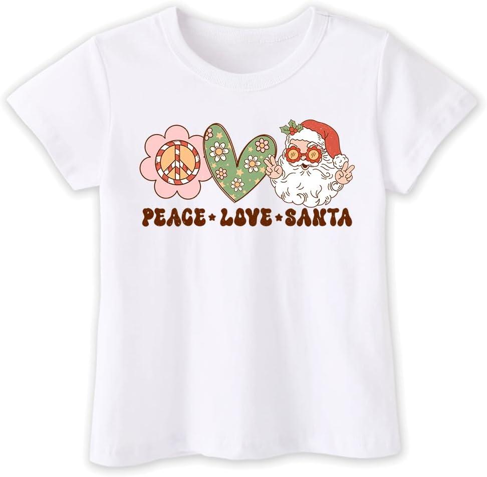 Toddler Boy Christmas Shirt for Girls Kids, Happy Xmas Tee, Santa Snowman Trees Dinosaur Reindeer Digger, 2-6T (3-4T, Peave Love)