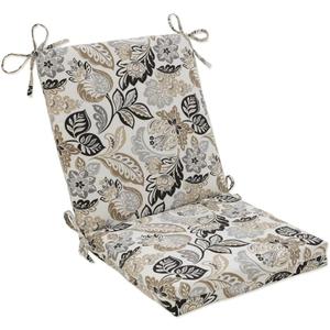 Pillow Perfect Floral Indoor/Outdoor Solid Back 1 Piece Square Corner Chair Cushion with Ties, Deep Seat, Weather, and Fade Resistant, 36.5" x 18", Black/Tan Dailey, 1 Count