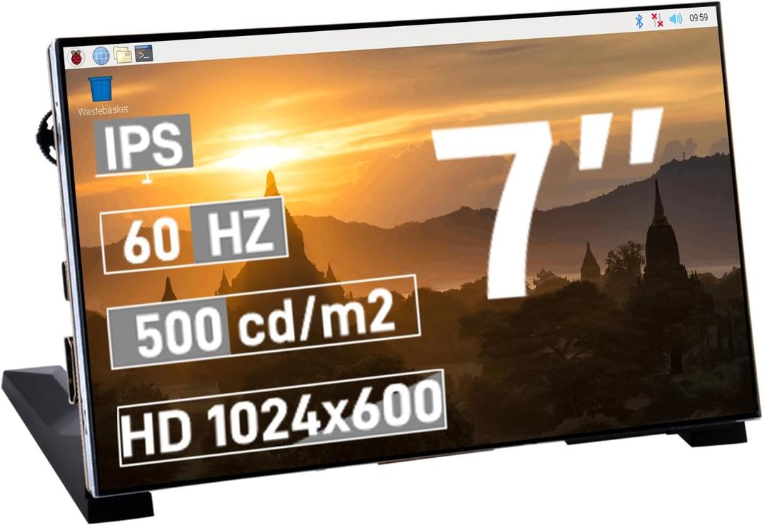 GeeekPi 7-Inch Screen for Raspberry Pi, 1024x600 IPS LCD Display, HDMI Portable Monitor for Pi 5/4B/3B+/3B, Win11/10/8/7, Free-Driver