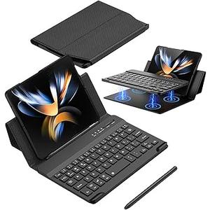 for Samsung Galaxy Z Fold 7 6 5 4 3/Pixel 9 Pro Fold Keyboard Case with【Pen】, Folding Bluetooth Portable Travel Foldable Keyboard Case (Carbon Fibre)
