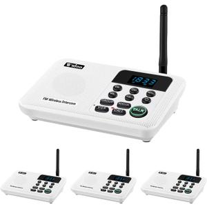 Wuloo Intercoms Wireless for Home 1 Mile Range 22 Channel 100 Digital Code Display Screen, Wireless Intercom System for Home House Business Office, Room to Room Intercom Communication(4Stations White)