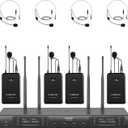 Phenyx Pro 4-Channel Wireless Microphone System, UHF Auto Scan Cordless Mic Set, 4 Bodypacks w/Headsets/Lapel Mics, 4x40 Frequencies, 328ft Coverage, Mic for Church, DJ, Meeting (PTU-7000-4B)