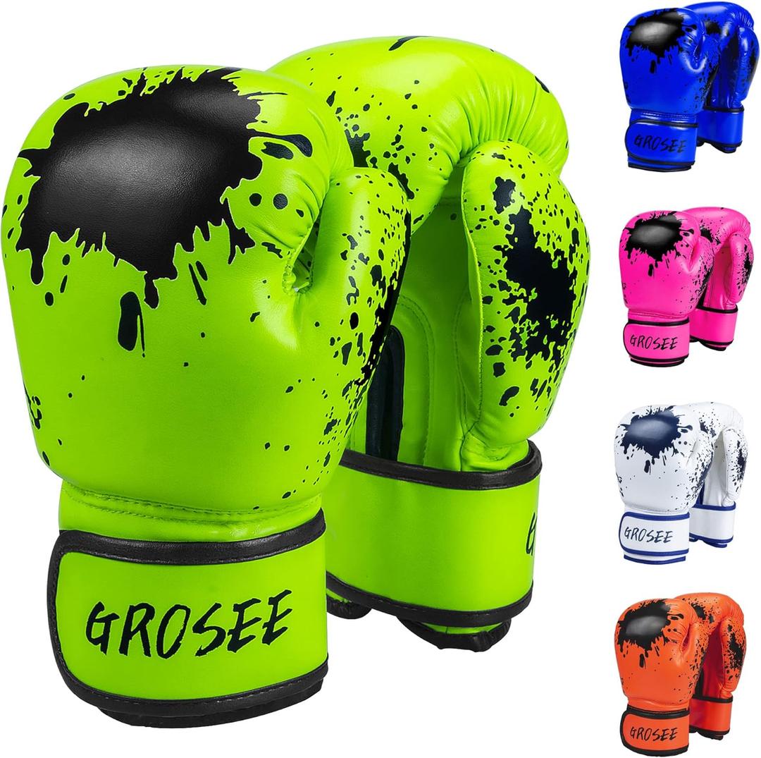 Kids Boxing Glove 6oz 8oz, Youth, Boys and Girls Training Sparring Gloves for Punching Bag, Kickboxing, Muay Thai, MMA, Gift for Age 6-15 Years (8 oz (80-105 lbs), Green)