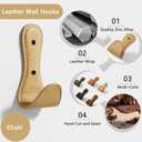 4PCS Coat Hooks Wall, Leather Coat Hook Zinc Alloy Structure Leather Wrap, Leather Hooks for Bedrooms, Mudroom, Entryway (Khaki)