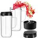 2 Pack Magic Bullet Blender Cups, Tall 22oz Cup with Flip Top To-Go Lid & 4 Fins Cross Blade Blender Replacement Parts, Replacement Cup Mug with Handle Compatible with Magic Bullet 250w MB1001