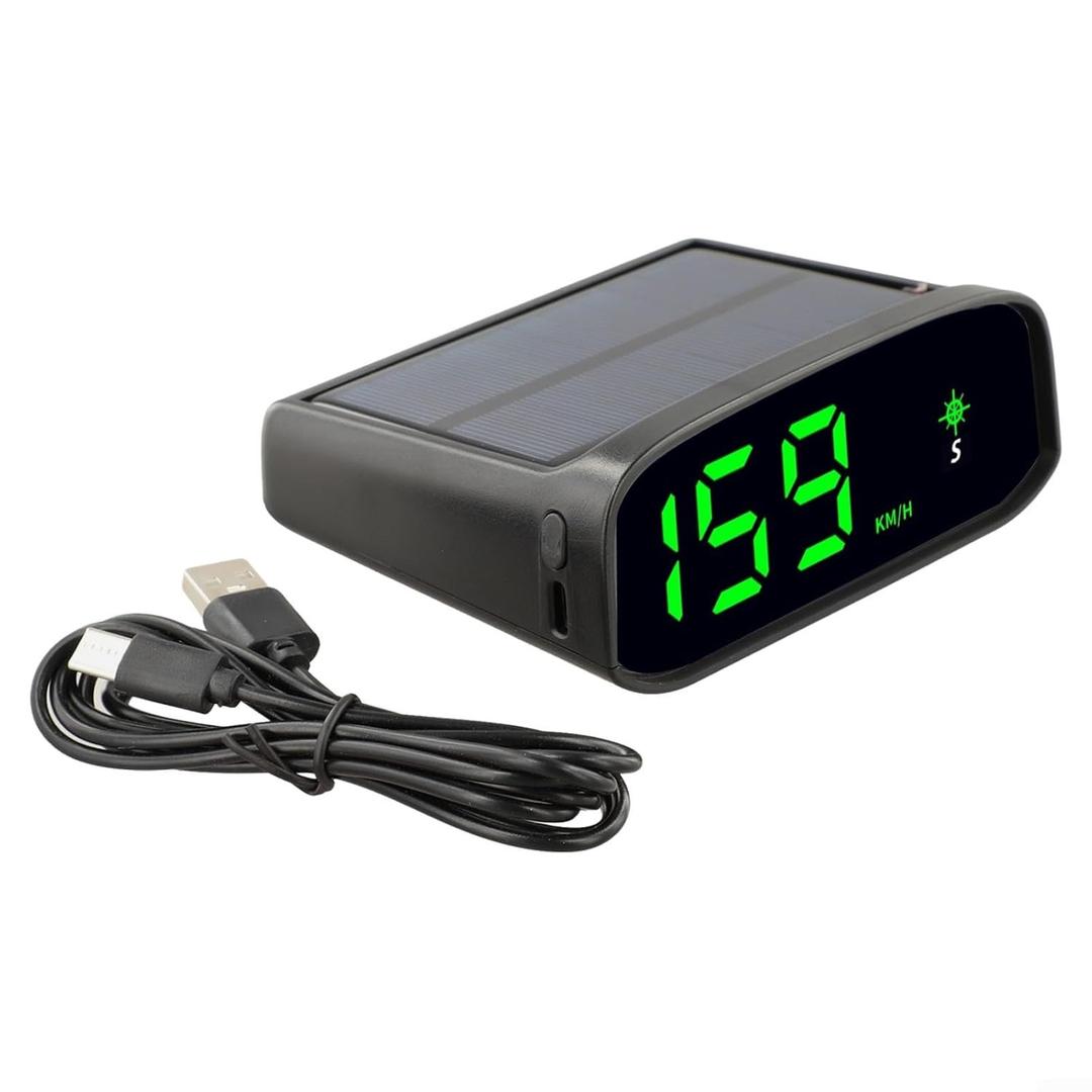 Solar Powered Head Up Display GPS Digital Car Speedometer with Intelligent Light Sensing HUD High Definition LED for Day and Night Compass Function