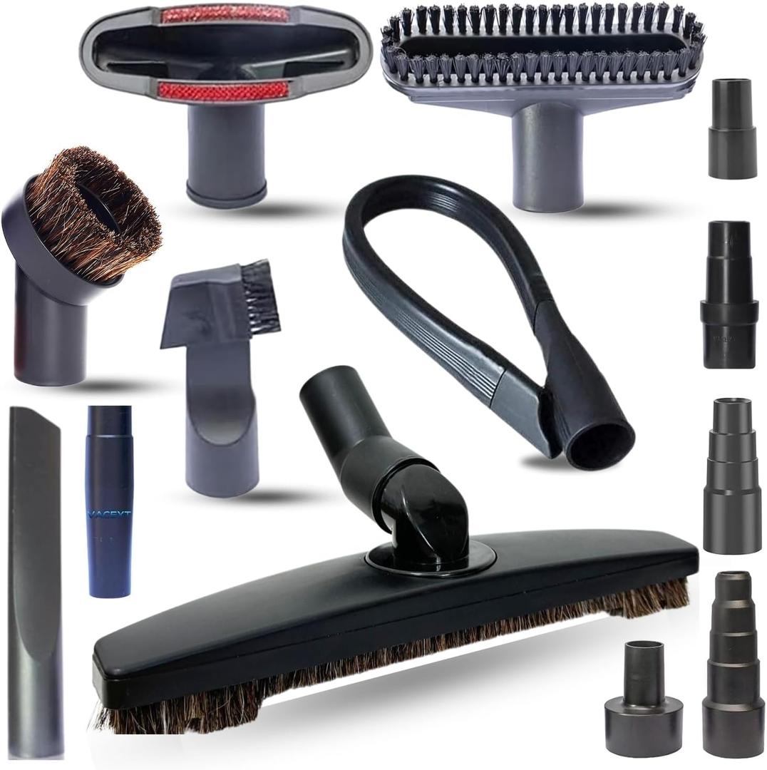 Universal Vacuum Attachments & Brushes Kit - Hardwood Floor Vacuum Brush Head Attachment & Shop-vacs Accessories - Universal Vacuum Hose Adapter Kit & Dryer vent Flexible Crevice Attachment, 2 1/2' to 1 1/4', 1 7/8' to 1 3/8' to 1 1/4' to 1'