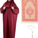 Prien Women Prayer Dress With Hijab Rug Tasbih Muslim Set Islamic Clothes Abaya Jilbab Dubai Kaftan For Eid Ramadan, One Size