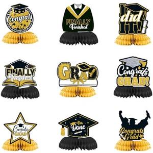 Kailinst 9Pcs Graduation Party Decorations Congrats Graduation Centerpieces 2025 Congrats Grad Table Decor Center Pieces Gold Black Congratulation Graduates School College University Celebration Decor