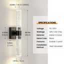 Black Modern LED Wall Sconce - 18 Inch Wall Sconces Set of Two 4000K Dimmable Crystal Sconce Wall Lighting Indoor Wall Mount Bathroom Vanity Light Fixtures for Bedroom Living Room, 12W