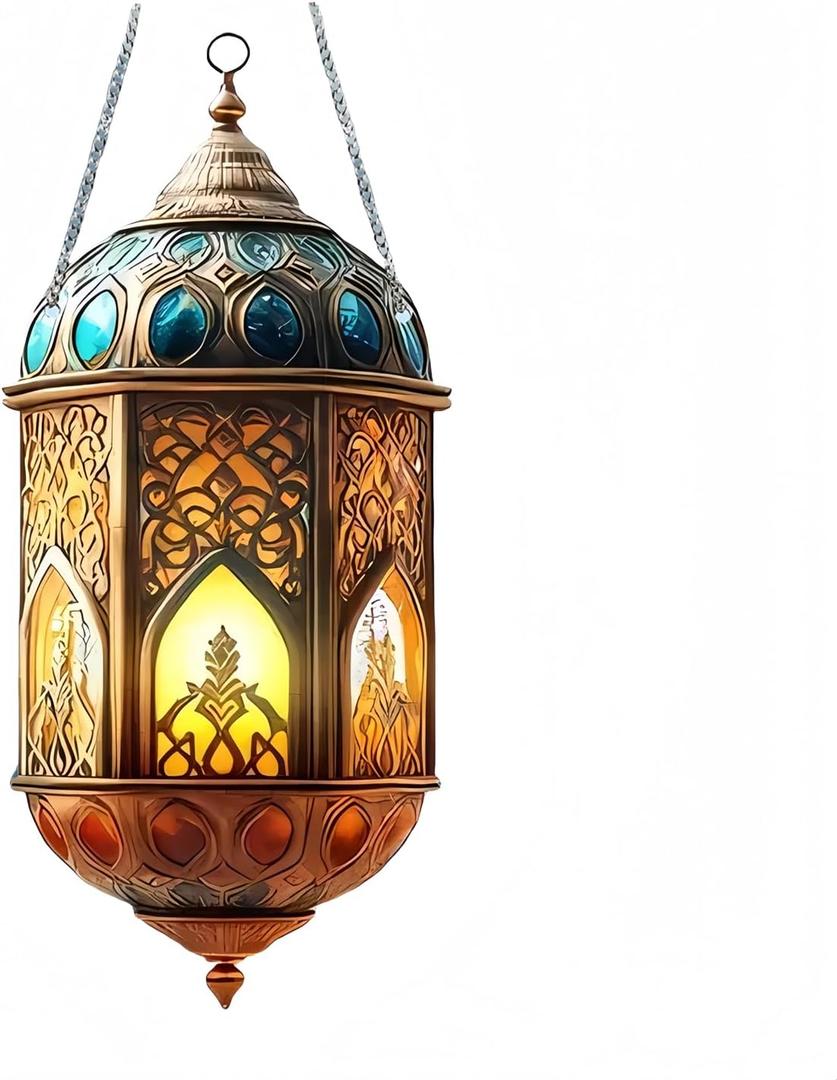 Ramadan Decorations, Acrylic Ramadan Lanterns, 2D Spray Painted Acrylic Crescent and Eid Decorations for Home (H)