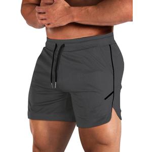 Aolesy Mens Workout Shorts with Zip Pocket 5" Lightweight Gym Running Shorts Linerless Bodybuilding Athletic Shorts (Gray, S)