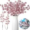 Censen 36 Packs Snow Frosted Artificial Berry Stems 8 Inch Snowy Christmas Red Spray Picks Holly Berry Branches for Christmas Tree Decoration Holiday DIY Crafts Ornaments Home Decor (Rose Gold)